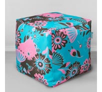 Мешок для сидения Mypuff Цветы бирюзовые кубик k_558