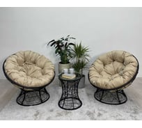Комплект Лаура “Папасан Плюс” 2 кресла + столик со стеклом (черный) + 2 подушки ( бежевый ) PAPSpl_kmpt_101