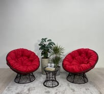 Комплект Лаура “Папасан Плюс” 2 кресла + столик со стеклом (черный) + 2 подушки ( красный ) PAPSpl_kmpt_104