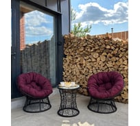 Набор садовый Лаура ПАПАСАН 2 кресла и столик со стеклом (черный) + 2 подушки (бордовый) PAPS_kmtch_104