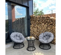 Набор садовый Лаура ПАПАСАН 2 кресла и столик со стеклом (черный) + 2 подушки (светло-серый) PAPS_kmtch_110