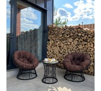 Набор садовый Лаура ПАПАСАН 2 кресла и столик со стеклом (черный) + 2 подушки (шоколад) PAPS_kmtch_102