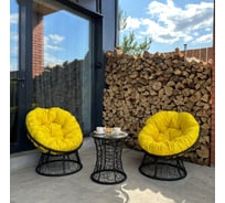 Набор садовый Лаура ПАПАСАН 2 кресла и столик со стеклом (черный) + 2 подушки (желтый) PAPS_kmtch_107