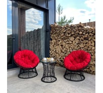 Набор садовый Лаура ПАПАСАН 2 кресла и столик со стеклом (черный) + 2 подушки (красный) PAPS_kmtch_106