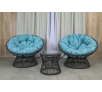 Набор Лаура ПАПАСАН ПЛЮС OSTIN шнур темно-серый 2 кресла, столик, 2 подушки (голубой, рогожка) OSTkmt_temser_3rog