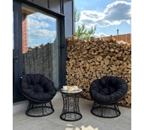 Набор садовый Лаура ПАПАСАН 2 кресла, столик со стеклом (черный) + 2 подушки (черный) PAPS_kmtch_105