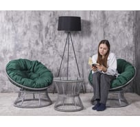 Набор садовый Лаура ПАПАСАН ROPE шнур светло-серый 2 кресла, столик, 2 подушки (зеленый, полиэстер) rope-kmt-104