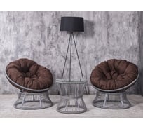 Набор садовый Лаура ПАПАСАН ROPE шнур светло-серый 2 кресла, столик, 2 подушки (коричневый, полиэстер) rope-kmt-105