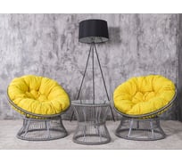Набор садовый Лаура ПАПАСАН ROPE шнур светло-серый 2 кресла, столик, 2 подушки (желтый, полиэстер) rope-kmt-103