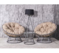 Набор садовый Лаура ПАПАСАН ПЛЮС ROPE шнур светло-серый 2 кресла, столик, 2 подушки (бежевый, полиэстер) ropePl-kmt-101