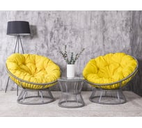 Набор садовый Лаура ПАПАСАН ПЛЮС ROPE шнур светло-серый 2 кресла, столик, 2 подушки (желтый, полиэстер) ropePl-kmt-103