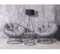 Набор садовый Лаура ПАПАСАН ПЛЮС ROPE шнур светло-серый 2 кресла, столик, 2 подушки (серый, полиэстер) ropePl-kmt-107