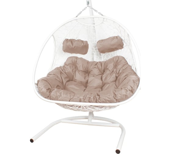 Подвесное кресло M-GROUP ДОБРЫНЯ с ротангом белое, бежевая подушка 11460101 1