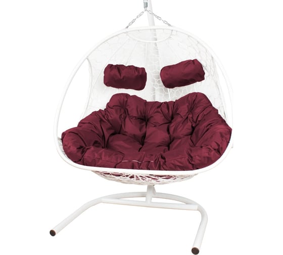 Подвесное кресло M-GROUP ДОБРЫНЯ с ротангом белое, бордовая подушка 11460102 1