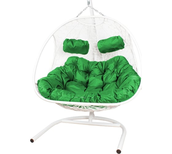 Подвесное кресло M-GROUP ДОБРЫНЯ с ротангом белое, зелёная подушка 11460104 1
