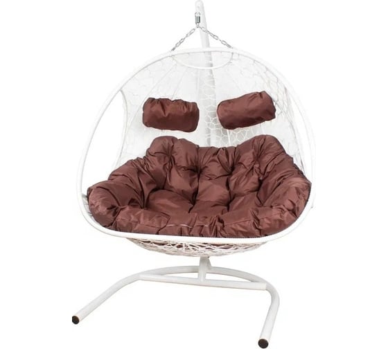 Подвесное кресло M-GROUP ДОБРЫНЯ с ротангом белое, коричневая подушка 11460105 1