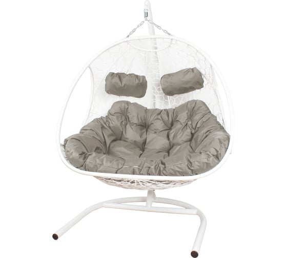 Подвесное кресло M-GROUP ДОБРЫНЯ с ротангом белое, серая подушка 11460109 1