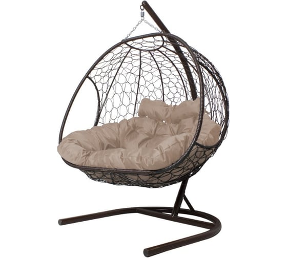 Подвесное кресло M-GROUP ДОБРЫНЯ с ротангом коричневое, бежевая подушка 11460201 1