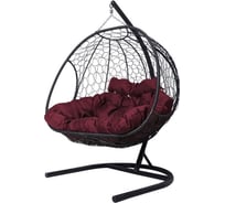 Подвесное кресло M-GROUP ДОБРЫНЯ с ротангом чёрное, бордовая подушка 11460402