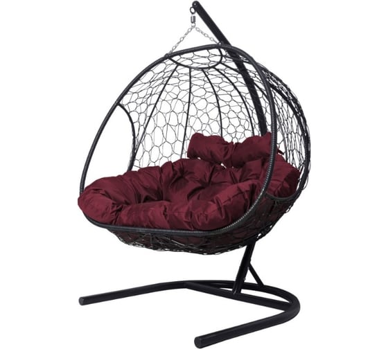 Подвесное кресло M-GROUP ДОБРЫНЯ с ротангом чёрное, бордовая подушка 11460402 1
