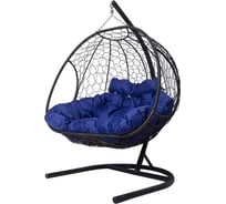 Подвесное кресло M-GROUP ДОБРЫНЯ с ротангом чёрное, синяя подушка 11460410