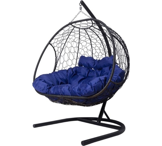 Подвесное кресло M-GROUP ДОБРЫНЯ с ротангом чёрное, синяя подушка 11460410 1