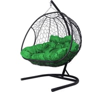 Подвесное кресло M-GROUP ДОБРЫНЯ с ротангом чёрное, зелёная подушка 11460404
