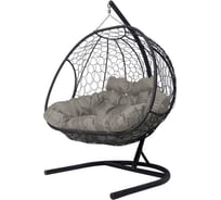 Подвесное кресло M-GROUP ДОБРЫНЯ с ротангом чёрное, серая подушка 11460409