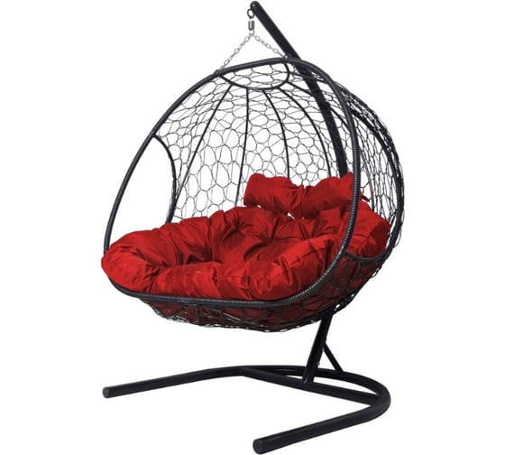 Подвесное кресло M-GROUP ДОБРЫНЯ с ротангом чёрное, красная подушка 11460406 1