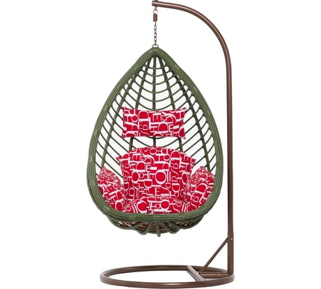 Подвесное кресло Vinotti зеленый каркас, красная подушка с узорами 44-004-06