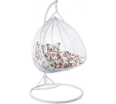 Подвесное кресло Vinotti белый каркас, белая подушка с розами 44-002-03