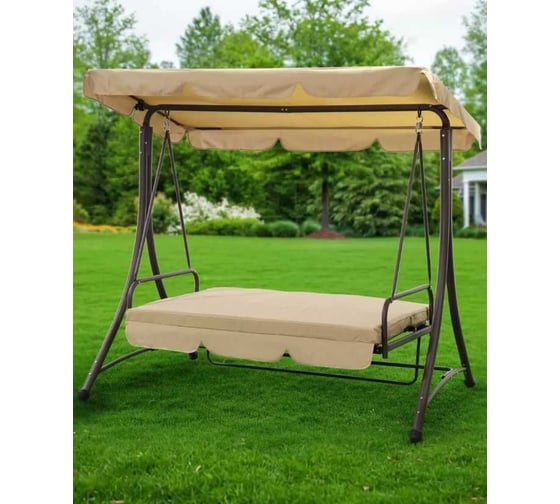 Качели садовые Green Days 3-мест, 190х120х165 см, 300 кг, раск, беж, YTGSW017-YTGSW012, с крышей, металл 352963 1