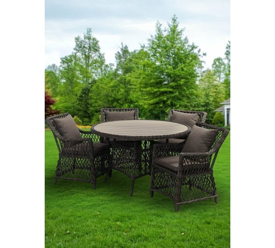 Садовая мебель Green Days Форео, темно-коричневый, стол, 122х122х75 см, 4 кресла, подушка серо-коричн, CYH16 360730 1