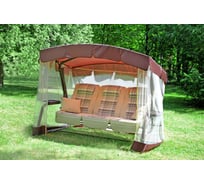 Качели садовые OLSA 3-х местные Палермо Премиум меб.ткань(каркас коричневый, м/э разноцветный рис.полоска)2 уп с 1628