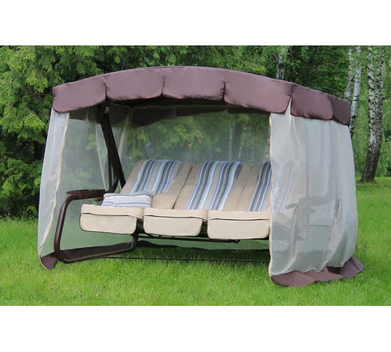 Качели садовые OLSA 3-х местные Палермо Премиум меб.ткань(каркас коричневый, м/э разноцветный рис.полоска)2 уп с 1645 1