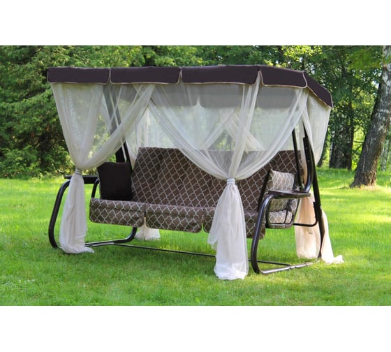 Качели садовые OLSA 3-х местные Родео-3(каркас коричневый, м/э бежевый рис.ромб)1 уп. С1733 с 1733 1