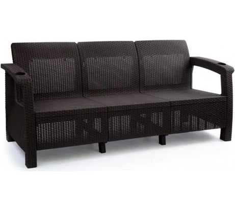 Диван ротанг 3-х местный 188x70x79 см мокко (с подушками бордо) HOMLYGREEN ARD257873