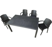 Садовая мебель HomlyGreen комплект стол большой прямоугольный на 6 персон 153х79х70, 6 стульев, цвет венге, с бордовыми подушками WORKY ARD260447