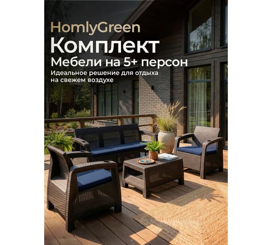 Комплект садовой мебели WORKY HomlyGreen Set 3+1+1+Кофейный столик+подушки темно-синего цвета ARD259193