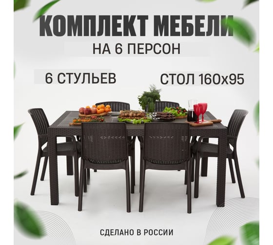 Садовая мебель WORKY Набор RODOS, стол большой прямоугольный на 6 персон 160х95х75, 6 стульев, цвет венге. ARD258886