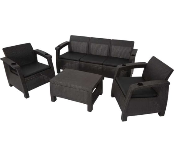 Комплект садовой мебели WORKY HomlyGreen Set 3+1+1+Кофейный столик+подушки черного цвета ARD259213