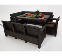 Комплект садовой мебели WORKY HomlyGreen 5+3+1+обеденный стол 153×79 см, с комплектом бордовых подушек ARD260251