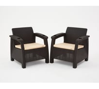 Набор дачный садовой мебели WORKY HomlyGreen 2 кресла и обеденный стол 94×94×74 см, мокко, бежевые подушки ARD259243