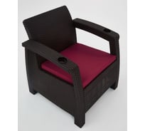 Набор дачный садовой мебели WORKY HomlyGreen 2 кресла и обеденный стол 94×94×74 см, мокко, бордовые подушки ARD259244