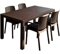 Комплект садовой мебели WORKY HomlyGreen, большой стол 153×79×70 см, 4 стула, цвет мокко, с черными подушками ARD260451