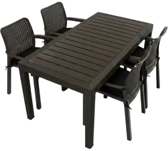 Комплект садовой мебели WORKY HomlyGreen, большой стол 153×79×70 см, 4 стула, цвет мокко, с черными подушками ARD260451