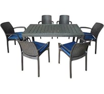 Комплект садовой мебели WORKY HomlyGreen, большой стол 153×79×70 см, 6 стульев, цвет мокко, с темно-синими подушками ARD260458