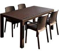 Комплект садовой мебели WORKY HomlyGreen, большой стол 153×79×70 см, 4 стула, цвет мокко, с серыми подушками ARD260450