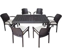 Комплект садовой мебели WORKY HomlyGreen, большой стол 153×79×70 см, 6 стульев, цвет мокко, с бежевыми подушками ARD260454