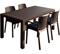 Комплект садовой мебели WORKY HomlyGreen, большой стол 153×79×70 см, 4 стула, цвет мокко, с темно-синими подушками ARD260452